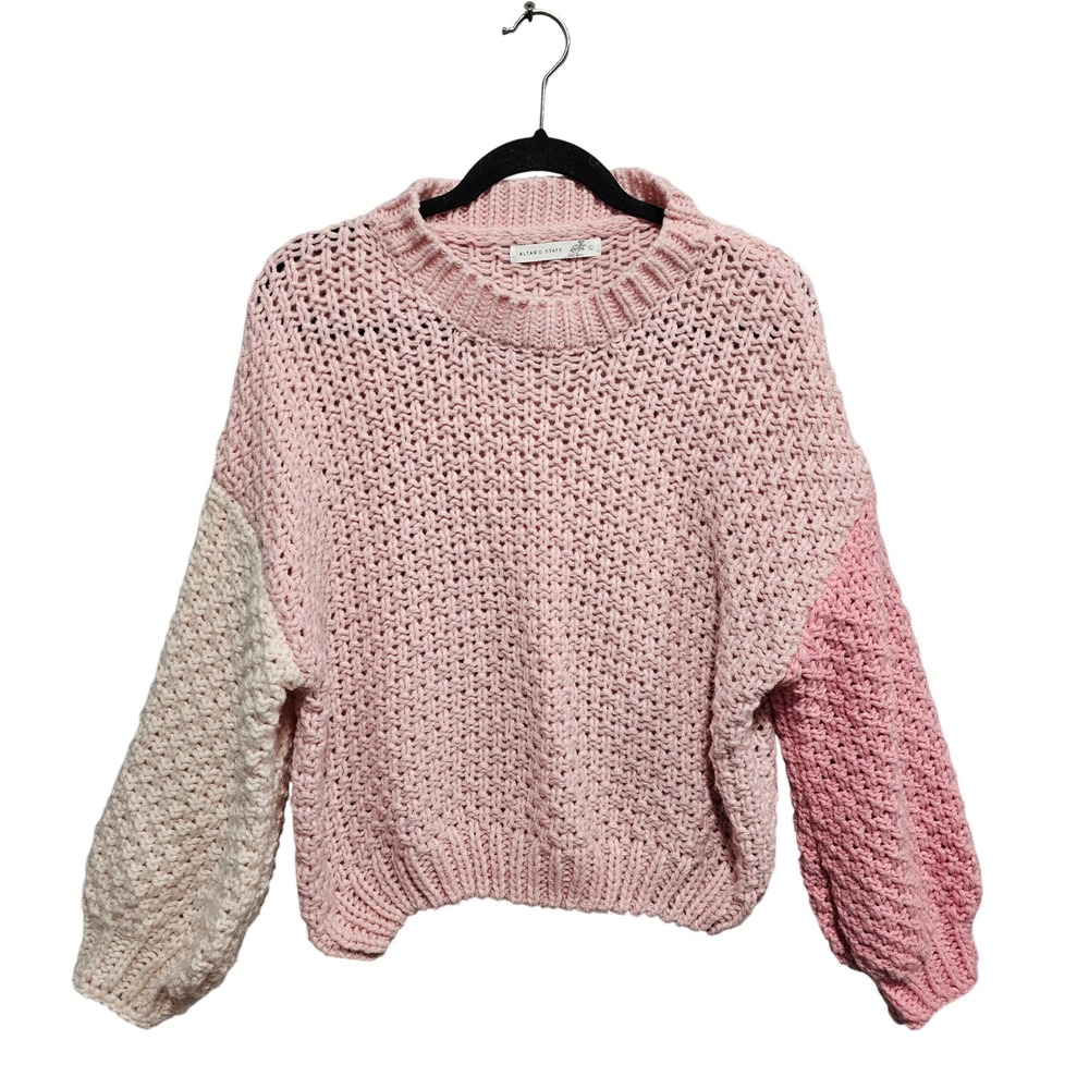 Altar'd State Chunky Knit Color Block Sweater Size‎ Large Oversized Pink Cream